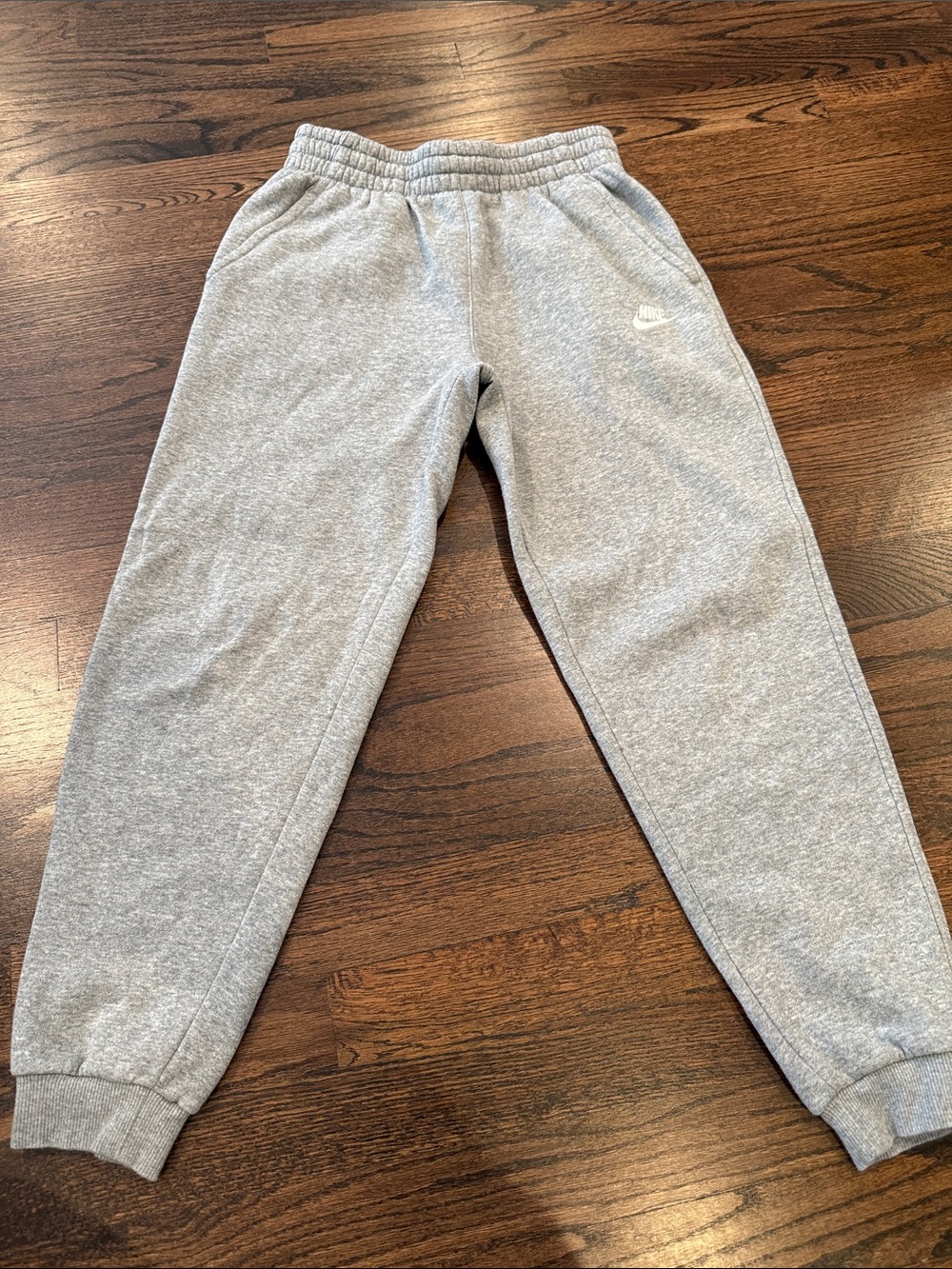 Nike Kids Light Gray Fleece Joggers with White Swoosh